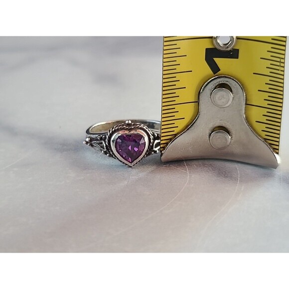 925 Sterling Silver Amethyst Heart Ring, Size US 5.75 Vintage - Picture 9 of 10